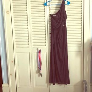 Plum colored side shoulder dress